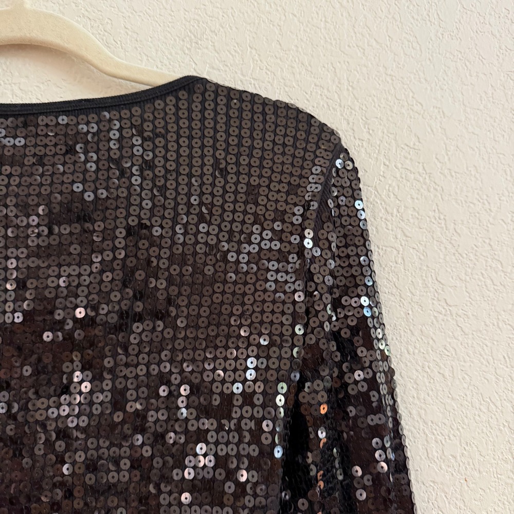 Michael Michael Kors Womens XS Black Sequin‎ Long Sleeve Crew Neck Top Sparkle - Picture 7 of 10